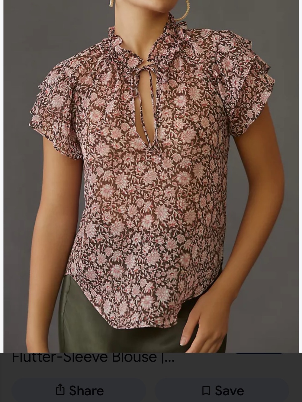 Anthropologie v neck Flutter sleeve Ruffle-Keyhole Blouse